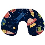 Seamless Pattern With Funny Aliens Cat Galaxy Travel Neck Pillow Back
