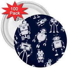 White Robot Blue Seamless Pattern 3  Buttons (100 Pack)  by Vaneshart