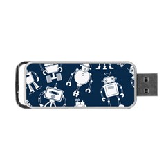 White Robot Blue Seamless Pattern Portable Usb Flash (two Sides) by Vaneshart