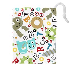 Seamless Pattern Vector With Funny Robots Cartoon Drawstring Pouch (4xl) by Vaneshart