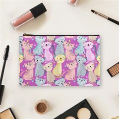 Colorful Cute Cat Seamless Pattern Purple Background Cosmetic Bag (medium) by Vaneshart
