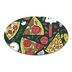 Vector Seamless Pizza Slice Pattern Hand Drawn Pizza Illustration Great Background Oval Magnet by BangZart