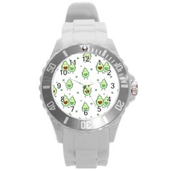 Cute Seamless Pattern With Avocado Lovers Round Plastic Sport Watch (l) by BangZart