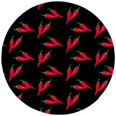 Red, Hot Jalapeno Peppers, Chilli Pepper Pattern At Black, Spicy Wooden Puzzle Round by Casemiro