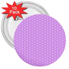 White Polka Dot Pastel Purple Background, Pink Color Vintage Dotted Pattern 3  Buttons (10 Pack)  by Casemiro
