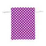 White and purple, polka dots, retro, vintage dotted pattern Lightweight Drawstring Pouch (M) Back