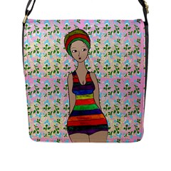 Tan Swimmer Flowerwall Flap Closure Messenger Bag (l) by snowwhitegirl