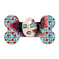 Headphones Girl W Cherries Dog Tag Bone (one Side) by snowwhitegirl
