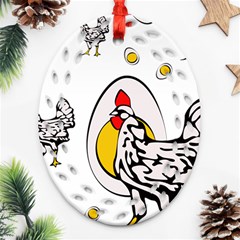 Roseanne Chicken, Retro Chickens Ornament (oval Filigree) by EvgeniaEsenina