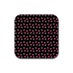 Peach Purple Daisy Flower Black Rubber Coaster (square)  by snowwhitegirl