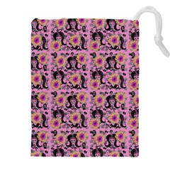 60s Girl Floral Pink Drawstring Pouch (4xl) by snowwhitegirl