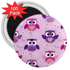 Seamless Cute Colourfull Owl Kids Pattern 3  Magnets (100 Pack) by Amaryn4rt