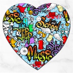 Graffiti Characters Seamless Pattern Jigsaw Puzzle (heart) by Amaryn4rt