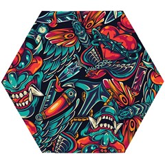 Vintage Tattoos Colorful Seamless Pattern Wooden Puzzle Hexagon by Amaryn4rt