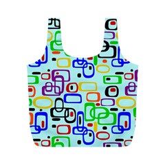 60 s Style Retro Pattern, Vintage Ovals At Pastel Blue Full Print Recycle Bag (m) by Casemiro