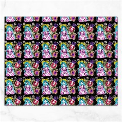 Blue Haired Girl Pattern Black Rectangular Jigsaw Puzzl by snowwhitegirl