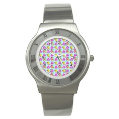 Girl With Hood Cape Heart Lemon Pattern Blue Stainless Steel Watch by snowwhitegirl