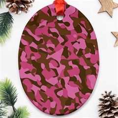 Pink And Brown Camouflage Oval Ornament (two Sides) by SpinnyChairDesigns
