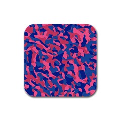 Blue And Pink Camouflage Pattern Rubber Square Coaster (4 Pack)  by SpinnyChairDesigns