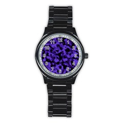 Purple Black Camouflage Pattern Stainless Steel Round Watch by SpinnyChairDesigns