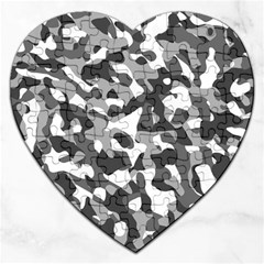 Grey And White Camouflage Pattern Jigsaw Puzzle (heart) by SpinnyChairDesigns