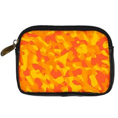Orange And Yellow Camouflage Pattern Digital Camera Leather Case by SpinnyChairDesigns