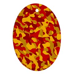 Red And Yellow Camouflage Pattern Oval Ornament (two Sides) by SpinnyChairDesigns