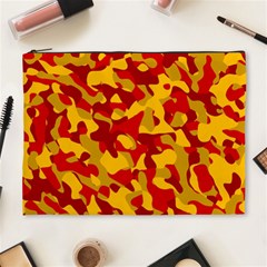 Red And Yellow Camouflage Pattern Cosmetic Bag (xl) by SpinnyChairDesigns