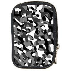 Black And White Camouflage Pattern Compact Camera Leather Case by SpinnyChairDesigns