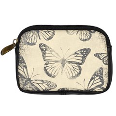 Vintage Ink Stamp On Paper Monarch Butterfly Digital Camera Leather Case by SpinnyChairDesigns