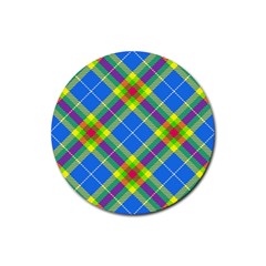 Clown Costume Plaid Striped Rubber Round Coaster (4 Pack)  by SpinnyChairDesigns