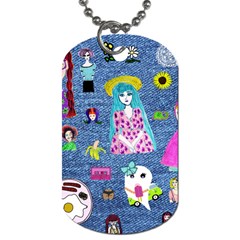 Blue Denim And Drawings Dog Tag (one Side) by snowwhitegirl