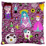 Blue Denim And Drawings Daisies Pink Large Cushion Case (Two Sides) Front