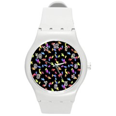 Multicolored Hands Silhouette Motif Design Round Plastic Sport Watch (m) by dflcprintsclothing
