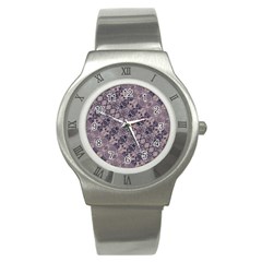 Violet Textured Mosaic Ornate Print Stainless Steel Watch by dflcprintsclothing