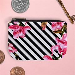 Pink Floral Stripes Mini Coin Purse by designsbymallika