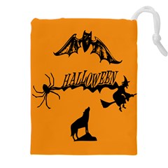 Happy Halloween Scary Funny Spooky Logo Witch On Broom Broomstick Spider Wolf Bat Black 8888 Black A Drawstring Pouch (4xl) by HalloweenParty