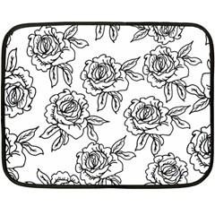Line Art Black And White Rose Fleece Blanket (mini) by MintanArt