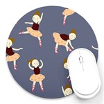 Cute  Pattern With  Dancing Ballerinas On The Blue Background Round Mousepads Front