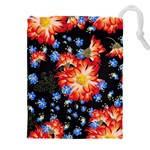 Orange and Blue Chamomiles Design Drawstring Pouch (4XL) Front