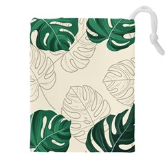 Green Monstera Leaf Illustrations Drawstring Pouch (4xl) by HermanTelo
