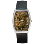 Orange Grunge Print Barrel Style Metal Watch Front