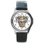 Sketchy Monster Head Drawing Round Metal Watch Front