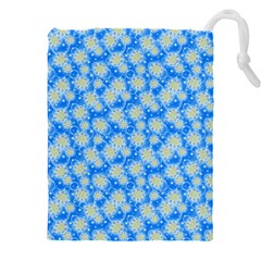 Hydrangea Blue Glitter Round Drawstring Pouch (4xl) by Dutashop