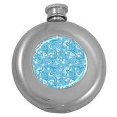 Blue White Flowers Round Hip Flask (5 Oz) by Eskimos