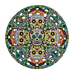 Sugar Skulls Pattern Ornament (round Filigree) by ExtraAwesomeSauce