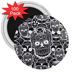 Sugar Skulls Bw 3  Magnets (100 Pack) by ExtraAwesomeSauce