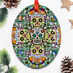 Sugar Skulls Pattern Oval Filigree Ornament (two Sides) by ExtraAwesomeSauce