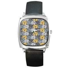 Cute Cat Pattern Square Metal Watch by ExtraAwesomeSauce