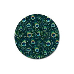 Watercolor Peacock Feather Pattern Magnet 3  (round) by ExtraAwesomeSauce